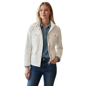 MUR MUR White Cotton Embroidered Jacket Size L Button Front Cargo Pockets